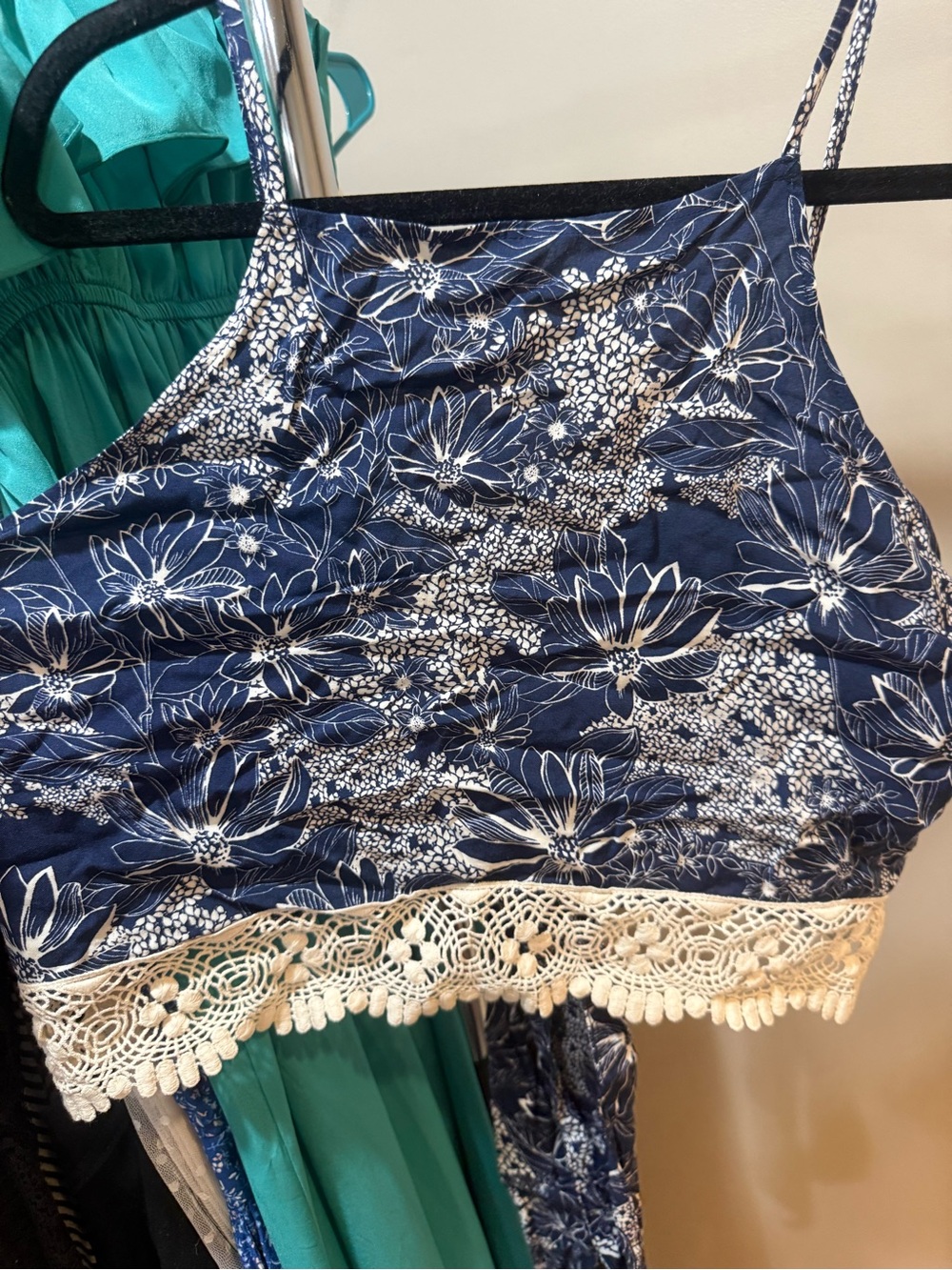 Abercrombie & Fitch Navy Floral Lace-Trim Tank